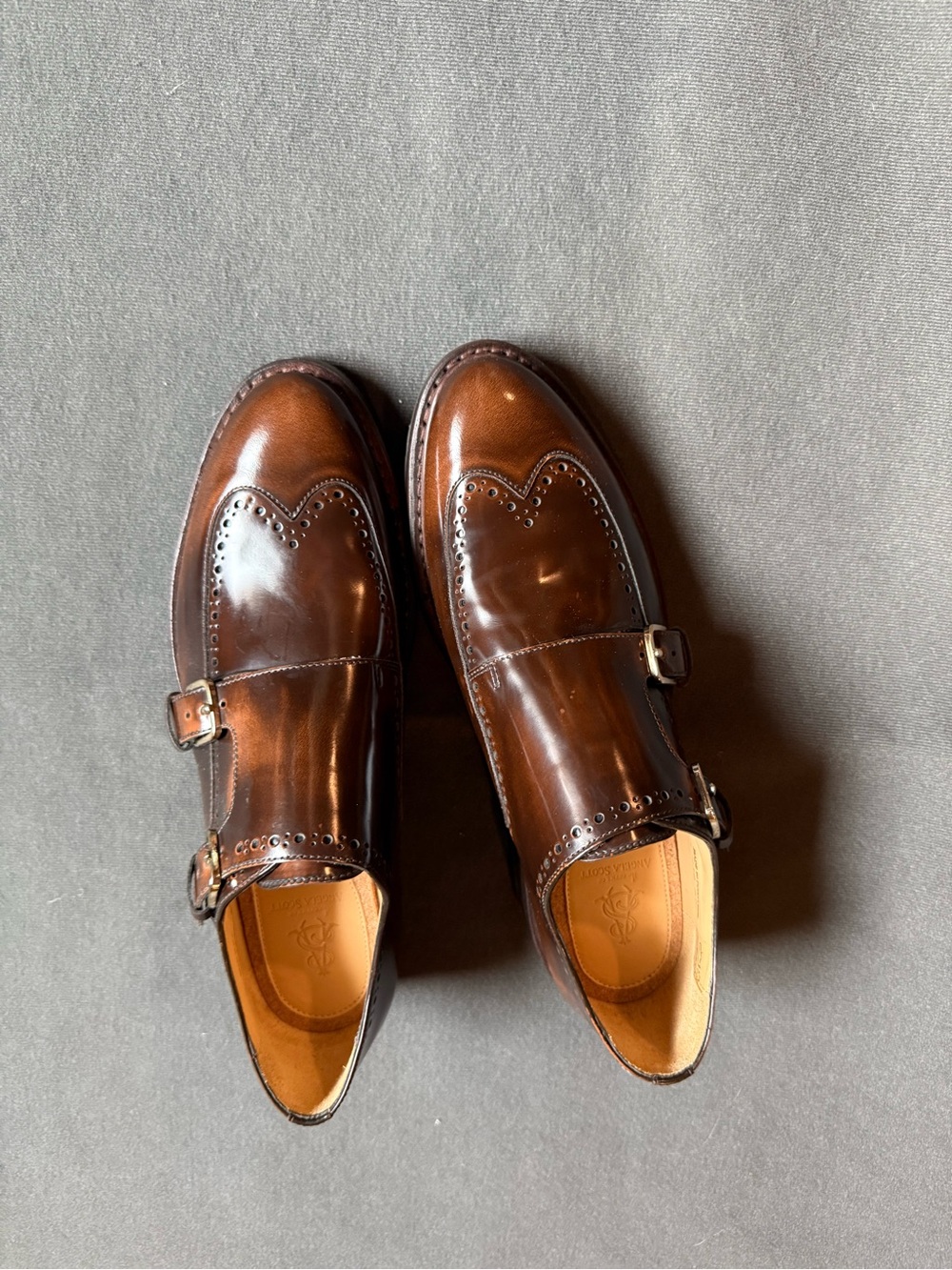 Angela Scott Women's Double Monk Wingtip Loafers in Brown Leather - Picture 2 of 7
